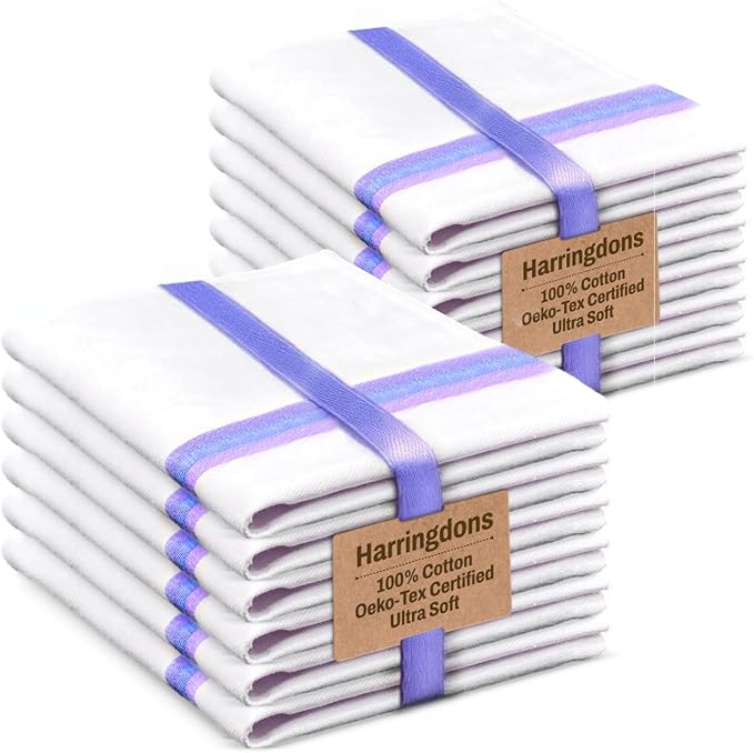 Premium Kitchen Towel (28”x20”, 12 Pack) 100% Cotton Dish Towels Cloths Large Hand Towels Tea Towels for Kitchen with Hanging Loop, Reusable Cleaning Cloths, Fast Dry Lint Free Linen | Blue Shades