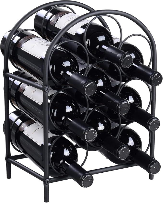 GOSSI 3- Tier Home Wine Bar for Wine Lovers Restaurant Hotel Wine Rack Standing Floor Cabinets Wine Bottle Holders Stands - Black 9 Bottle Metal Stand Christmas Decorations（23036）