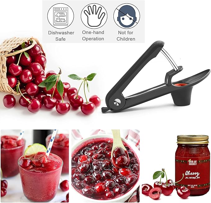 Cherry Pitter Tool,Cherry Pitter Cherry Stone Remover Tool for Making Cherry Jam Cherries Corer Pitter Tool，Cherry Pitter Olive Pitter with Space-Saving Lock Design, Black