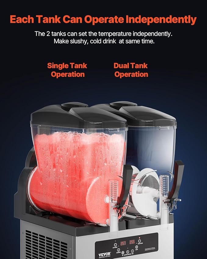 VEVOR Commercial Slushy Machine, 12Lx2 Double Tank Frozen Drink Machine, 96 Cups Stainless Steel Margarita Smoothie Frozen Drink Maker, Slushie Maker for Home Party Restaurants Cafe Bars