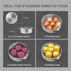 SUNHOUSE 3 Quarts Steamer Pots With Lid 2-Tier Multipurpose Stainless Steel Steaming Pot Cookware For Vegetable, Dumpling, Sauce, Food - Triple Bottom, Measurement Line