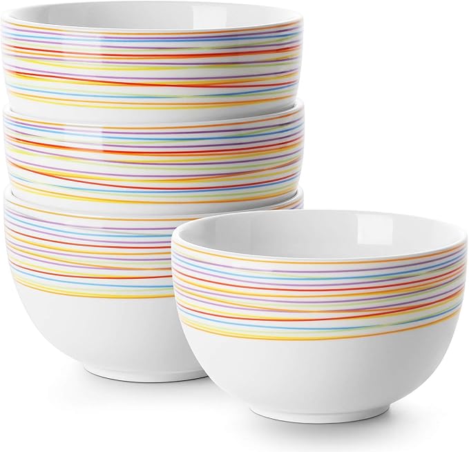 DOWAN 5.8" Deep Soup Bowls & Cereal Bowls - 30 Ounces Large Bowls Set of 4 for Kitchen - Ceramic Bowls for Cereal, Soup, Oatmeal, Salad, Ramen, Noodle, Rice - Dishwasher & Oven Safe (Multi)