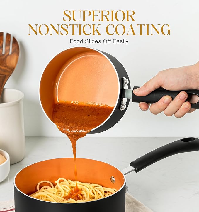 MICHELANGELO Ceramic Saucepan Set 1.5QT & 2QT & 3QT Nonstick Sauce Pans, PFAS-FREE Saucepan with Lid, Copper Saucepans Set of 3, Multipurpose Small Sauce Pot, Non Stick Sauce Pots, Dishwasher Safe
