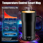 Smart Self Heating Coffee Mug 18 Oz Temperature Control Heated Coffee Mug App Controlled Warmer Mug 5-10 Hour LED Display Keep Coffee Hot All Day Fast Wireless Charger Base Iron Black