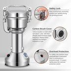 Grain Mill 150g Commercial Spice Grinder Electric 650W Stainless Steel Pulverizer Dry Grinder for Grinding Wheat, Oats, Corn, Pepper, and Coffee Beans – Grinders for Kitchen.