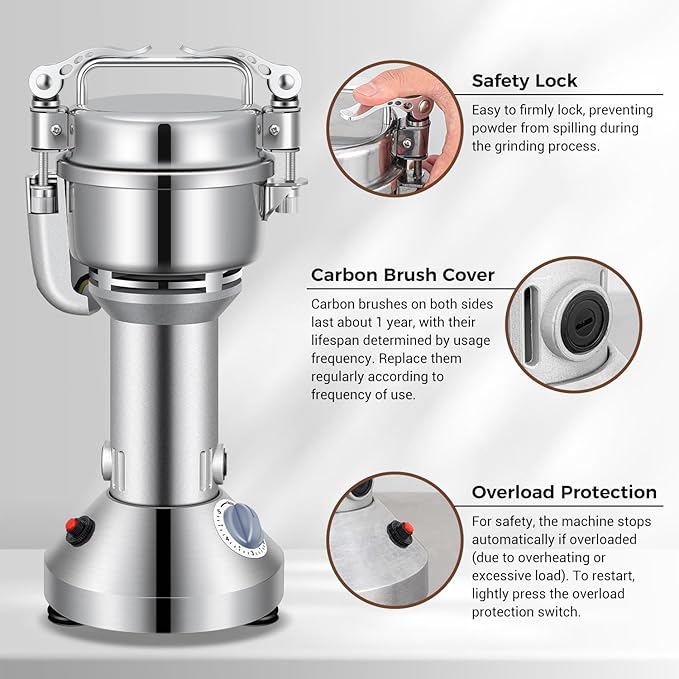 Grain Mill 150g Commercial Spice Grinder Electric 650W Stainless Steel Pulverizer Dry Grinder for Grinding Wheat, Oats, Corn, Pepper, and Coffee Beans – Grinders for Kitchen.