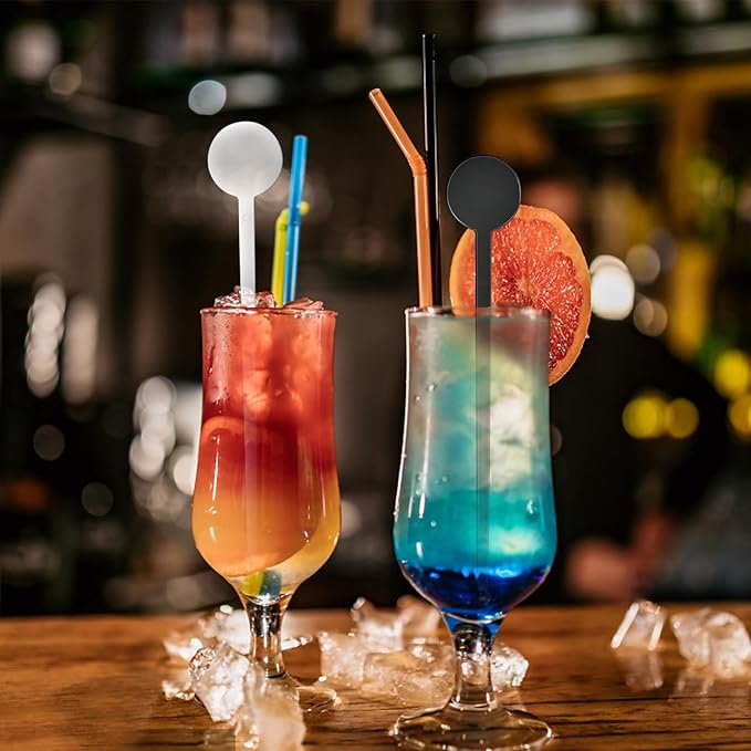 200 Pcs Cocktail Swizzle Sticks, 7.3inch Clear Coffee Stirrers Disposible Plastic Swizzle Sticks for Drink Black Disc Top Drinks Mixing Rod for Coffee Whiskey Beverage