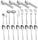 Patelai Serving Utensils Set Include Stainless Steel Large Spoons Slotted Spoons Forks Tongs Soup Ladle and Pie Server for Parties Buffet Catering, Dishwasher Safe(Silver,21 Pieces)