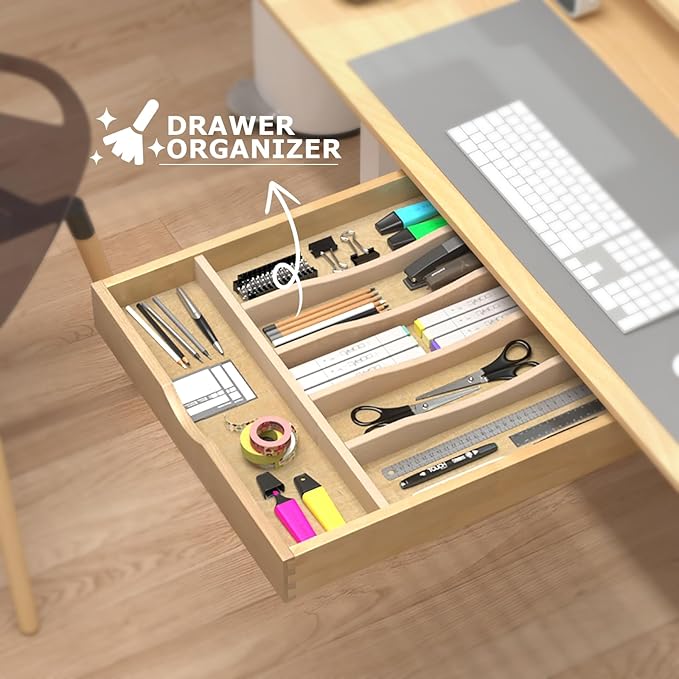 WelFurGeer Solid Birch Wood Silverware Drawer Organizer, Wooden Cutlery Drawer Organizer, Utensil Tray for Kitchen Drawers, Kitchen Utensil Organizer for Silverware, Flatware, Spoons, Forks, Knives