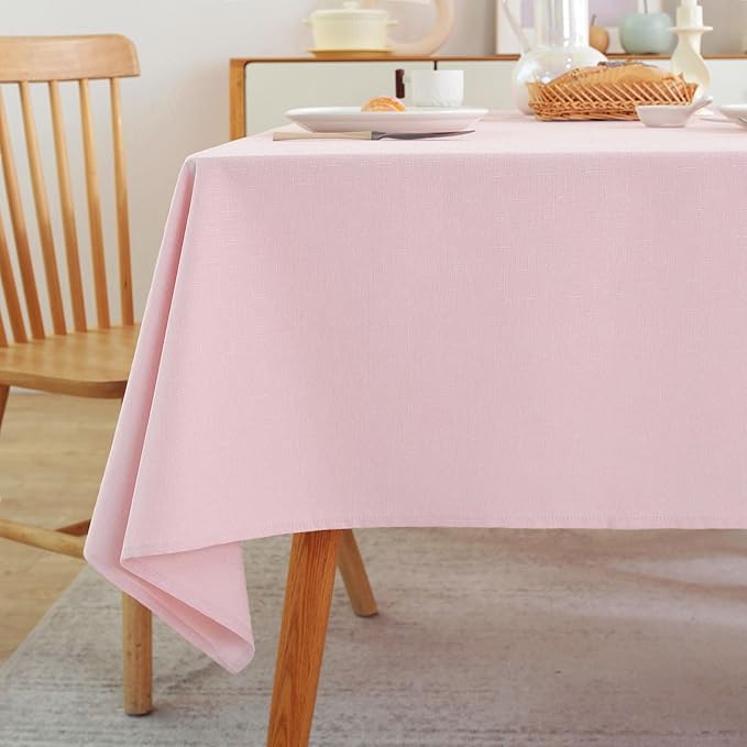 Laolitou Square Table Cloth Linen Waterproof Textured Light Pink Tablecloth, Washable Wrinkle Free Spill Proof Fabric Tablecloths for Dining Table Farmhouse Kitchen Holiday, 60x60 Inch