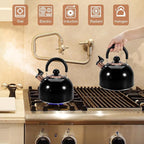 GGC 2.6QT Tea Kettle for Stove Tops, Whistling Tea Kettles for Boiling Water Coffee or Milk, Black Stainless Steel Tea Pots with Folding Handle, Thumb Design Control Kettle Outlet
