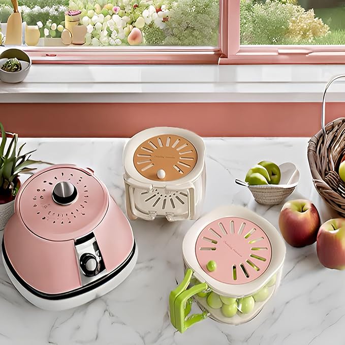 2 Pcs Multipurpose Fruit washing Strainer Container with Lid,2 in 1 Drain Basket for Fruit, Portable Fruit Drainer Container with Handle,Fruit Colander for Kitchen and Outdoor (Pink)