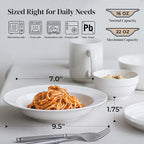 DOWAN Soup and Pasta Bowls Set of 4, White Porcelain Wide Rim Salad Plates, 20 Ounces, Microwave & Dishwasher Safe