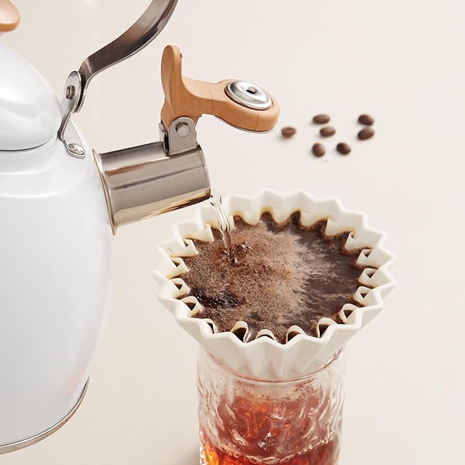 ROCKURWOK Tea Kettle, Tea Pot with Cool Touch Ergonomic Handle, Teapot Food Grade Stainless Steel, Tea Kettle Stovetop, Kettle Teapot, Whistling Tea Kettle, Small Tea Pot, 1.6 Quart (White)