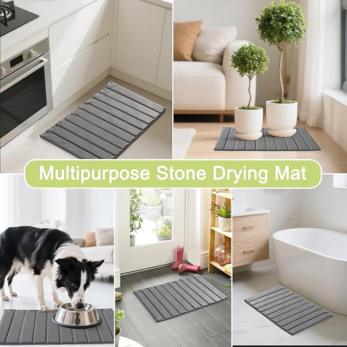 Stone Drying Mat for Kitchen Counter Collapsible, Stain-Defying PU Leather, Absorbent Diatomaceous Earth Bath Mat Quick Dry, Foldable Large Stone Dish Drying Mat for Countertop 23" x 15.3"