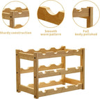 VASMIA Bamboo Wine Rack, Sturdy and Durable Wine Storage Cabinet Shelf, Wine Racks Countertop for Pantry,Kitchen,3-Tier 12 Bottles Wine Rack Natural