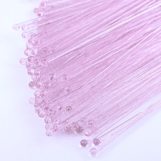 100 Pieces Disposable Plastic Round Top Clear Swizzle Sticks, Crystal Cake Stick, Cocktail Coffee Drink Stirrers Valentines Day 7.24 Inch (Pink)