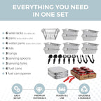 Alpha Living 6 Pack - Disposable Chafing Dish Buffet Set, Half Size Pans, Welded Body Food Warmers for Parties, Fuel Cans Complete Set, Warming Trays