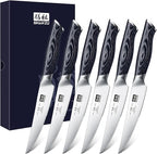 SHAN ZU 6 Pc Steak Knife Set, 4.5 Inch High Carbon Japanese Super Steel Steak Knives, Ultra Sharp Kitchen Steak Knife with K133 Ergonomic Handle, Black Tortoise Genbu Series