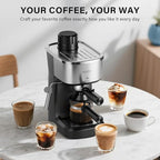 6 Bar Espresso Machine, 800W Compact Coffee Maker with Stainless Steel Cup Warmer, Steam Milk Frother, Automatic Pressure Relief, Cappuccino & Latte Maker, Black, for Home and Office