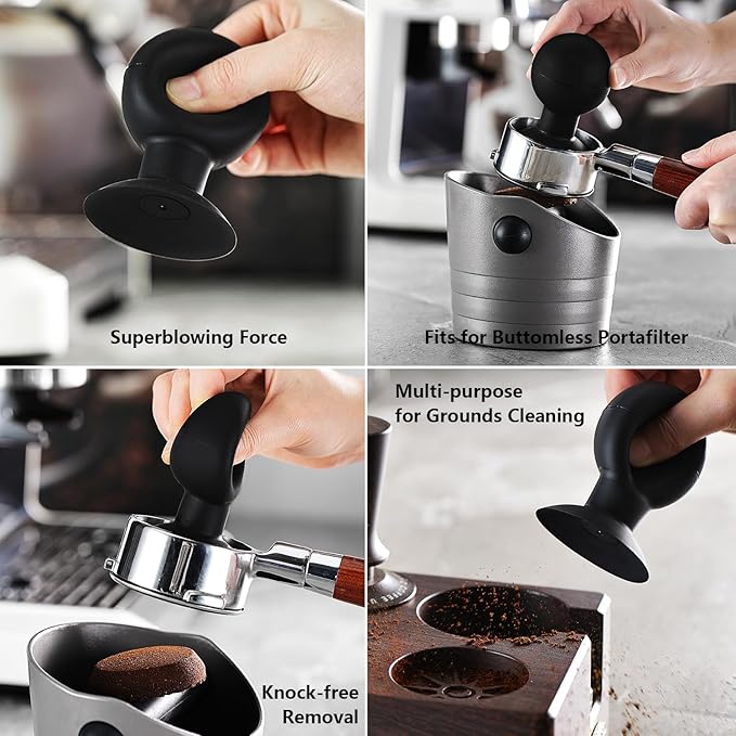 Puck Screen Reusable Mesh Coffee Filter for Espresso Portafilter Basket with Silent Puck Screen Ejector Coffee Grounds Remover Knock-Free Air Blower Kit (58mm)