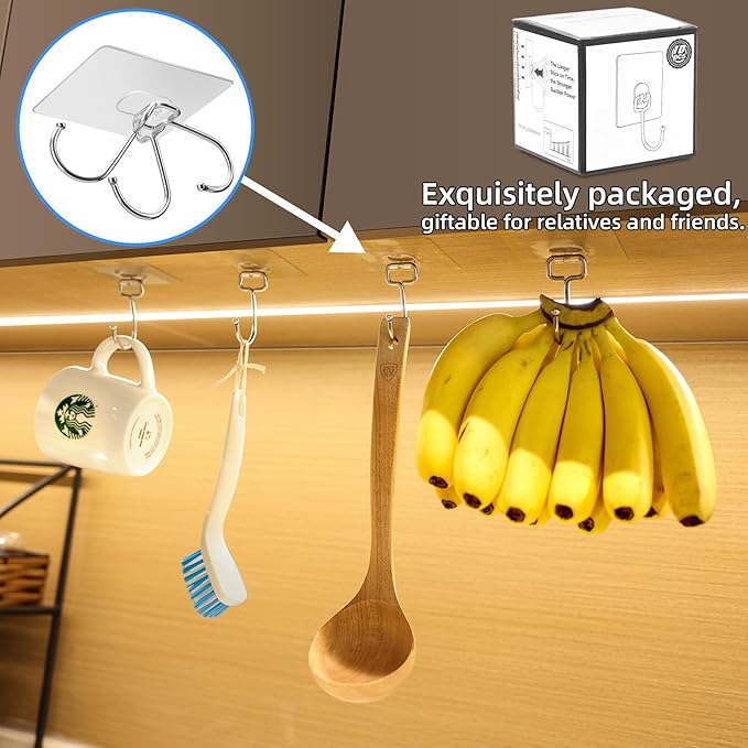 Antimbee 10-Pack All-Purpose Large Adhesive Hooks for Hanging, Banana Hook, Heavy Duty Adhesive Hooks 37 lb(Max), Sticky Wall Hook fit Home, Bathroom, Kitchen, Office and Outdoor