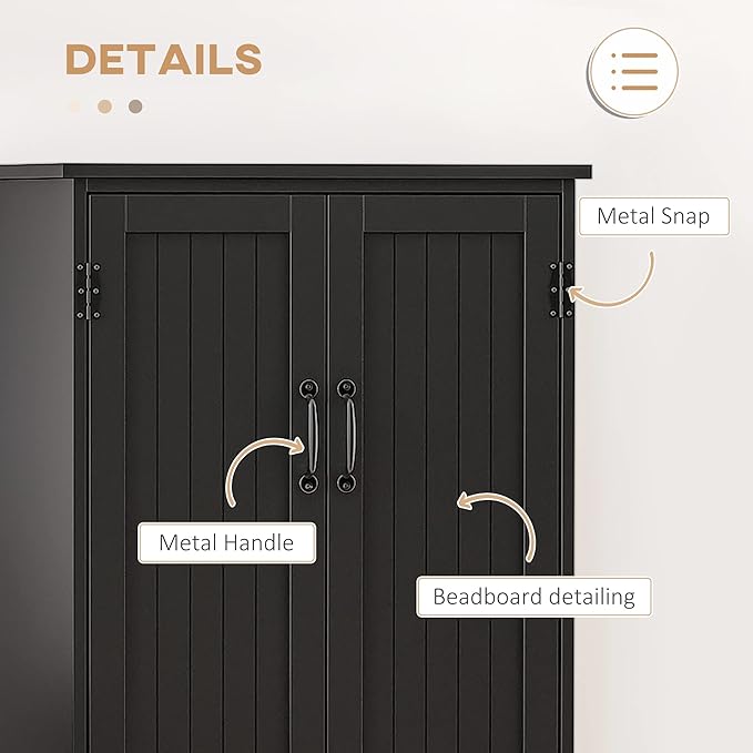 HOMCOM 48.5" Kitchen Pantry Cabinet with 2 Adjustable Shelves and 4 Beadboard Doors, Compact Farmhouse Kitchen Storage Cabinet for Dining Room, Black