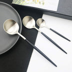 JASHII 18/10 Black Handle Flatware Silver Silverware Set 304 Stainless Steel Flatware Cutlery Set| 6-Piece Adaline Royal Modern Satin Finish| BEST Birthday Wedding Gift (Black Handle Matte Silver)