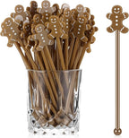 Chengu 100 Pcs Christmas Drink Stirrers Xmas Stir Sticks Bulk Holiday Coffee Stirrers Plastic Swizzle Stick Hot Cocoa Bar Supplies Chocolate Decoration Reusable Cocktail Mixer(Gingerbread Man)