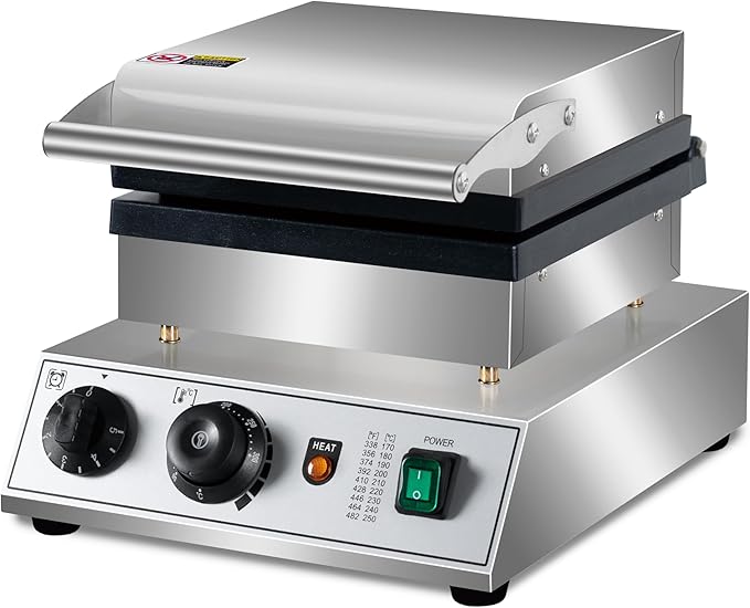 Commercial Waffle Maker, 1600W rectangle Waffle Iron, Non-Stick Belgian Waffle Baker Machine With Temp Range and Time Control, Teflon-Coated Baking Pan Stainless Steel Body