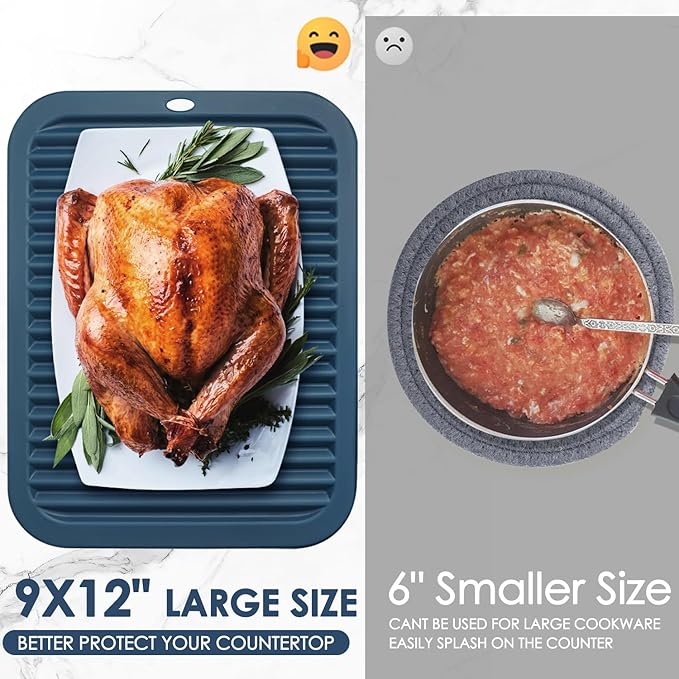 Silicone Mats for Kitchen Counter, 9x12'' Trivets for Hot Pots and Pans, Navy Blue Silicone Trivets for Hot Dishes, Protect Table Quartz Countertops, Indigo