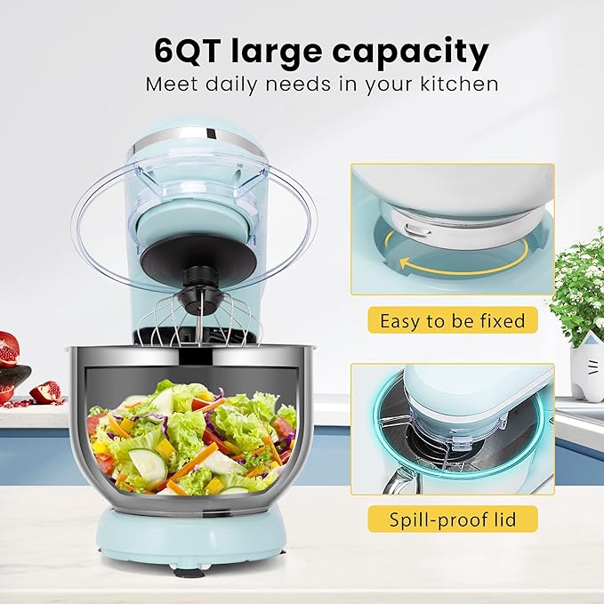 VIVOHOME Stand Mixer, 660W 10 Speed 6 Quart Tilt-Head Kitchen Electric Food Mixer with Beater, Dough Hook, Wire Whip and Egg Separator, Blue