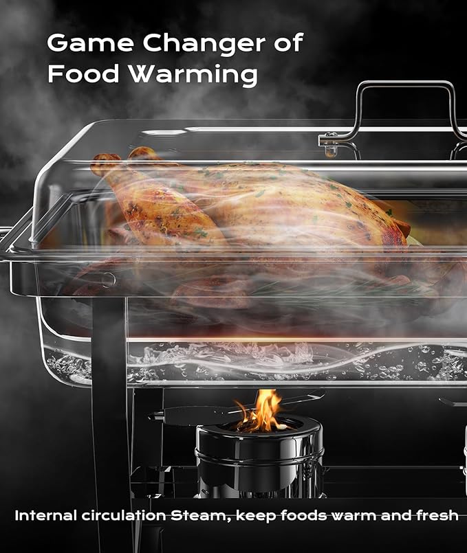 Chafing Dishes for Buffet 4 Pack, 9QT [Mirror-Like Polished Finish] Food Warmers for Parties Buffet [No Fingers Cut] Roll Edge Designed Chafing Dish Buffet Set for Any Party with Complete Set