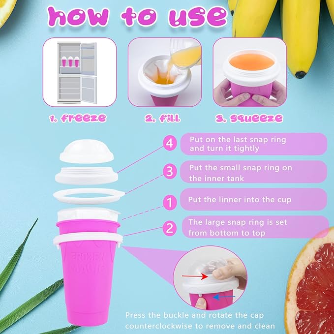 Magic Slushy Maker Squeeze Cup Slushie Maker, Homemade Milk Shake Maker Cooling Cup Squee DIY Birthday Gifts for Kid (Pink)