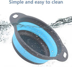 Silicone Colander Collapsible Strainers Set for Kitchen- 3 Pack (3Qt, 4Qt, 5Qt) -Over Home Draining Basket, Food Vegetables & Fruits-Dishwasher Safe, Space Saving Design (Green, Blue, Red)