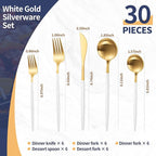 Matte White Gold Silverware Set,30 Piece Stainless Steel Modern Flatware Set,Brushed Cutlery Set Service for 6,Satin Finish Utensils Set,Home Kitchen and Restaurant,Dishwasher Safe