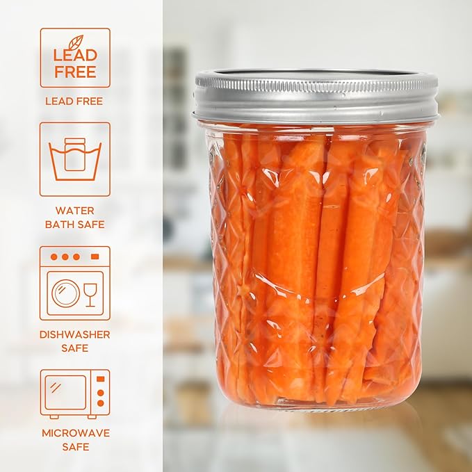 Mason Jars 8 oz with Lids&Bands 12Pack, Small Canning Jars 8 oz - Glass Jars with Lids for Oats/Jelly/Jams/Crafts/Candles