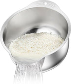 Rice Washer Strainer Bowl, Stainless Steel Washing Bowl for Rinsing Quinoa, Side Drainers Colander for Cleaning Fruits, Vegetables, and Beans - Versatile Kitchen Gadgets