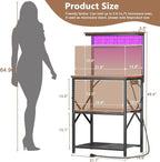Furologee Bakers Rack with Power Outlet and LED Light, Small Microwave Stand with 4 Tier Shelves, Coffee Bar Station Table with 6 S Hooks, Kitchen Storage Rack for Spices, Pots, Rustic Brown