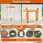 Glass Beverage Dispenser with Bamboo Stand and Lid, Iced 2.1 Gallon Drink Server with Spigot, Large Thick Glass Drink Dispenser for Parties, Hotels, Restaurants, Homes