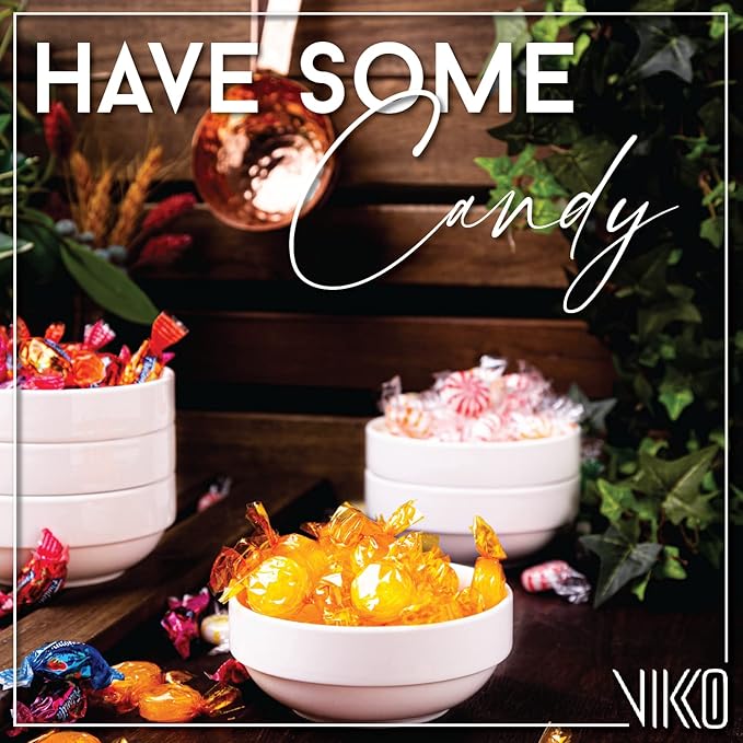 Vikko Small 7 Ounce White Bowl, Set of 6 White Dessert Bowls, Fine Porcelain, Stackable Small Snack Bowl, Dishwasher Safe