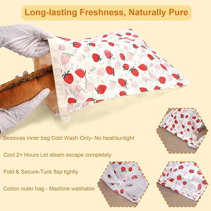 Beeswax Bread Bags for Sourdough, Large Reusable Beeswax Bags for Homemade Breads, 2 Pack Sourdough Bread Baking Supplies Bees Wax Bag for Food Storage Keep Fresh