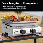 R.W.FLAME 2 Burner Tabletop Propane Griddle, 23" Stainless Steel Gas Griddle, 16,000 BTU Flat Top Grill for Outdoor BBQ,Camping & Patio Gatherings