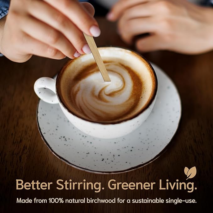 1000 Pack 5.5 Inch Natural Wood Coffee Stir Sticks Individually Wrapped - Wooden Disposable Coffee Stirrers also for Tea, Cocktails & Beverages - Eco-Friendly Stirring Sticks