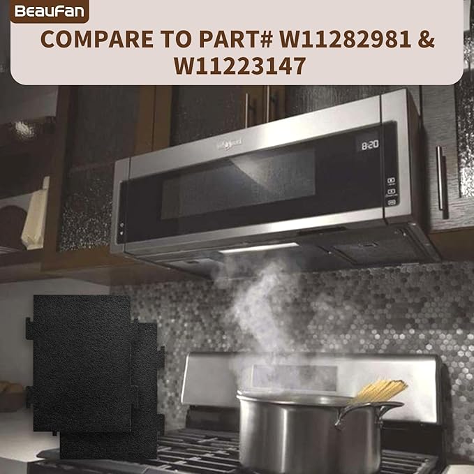 6 Pack Activated Charcoal Filters Replacement for Whirlpool & Kitchenaid Over The Range Microwaves KMLS311HS, WML55011HS, YKMLS311HS, YWML75011H, Compare to Part# W11282981 & W11223147