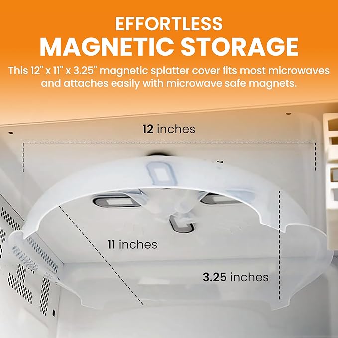 Magnetic Splatter Cover, 12-Inch Clear BPA-Free Food Lid, Vented Plate Guard with Steam Vents, Anti-Splash Microwave Lid, Dishwasher Safe, Space-Saving Magnetic Storage - Onyx Black