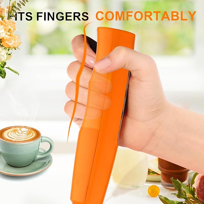 YUSWKO Fluorescence Orange Handheld Milk Frother Wand for Coffee, Rechargeable Electric Whisk with 3 Heads 3 Speeds Drink Mixer Coffee Frother For Latte, Cappuccino, Hot Chocolate, Egg