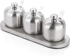 TENT TENTA KITCHEN 18/8 Stainless Steel Seasoning Containers Set Spice Jar Spice Rack Condiment Cruet Bottle Salt Pepper Sugar Storage Organizers with 3 Serving Spoons And Non-slip Base