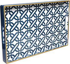 Spsyrine White Serving Tray, Plastic Marbling Tray for Coffee Table, Stylish Rectangular Decorative Tray with Handles, Ottoman Tray for Living Room, Bathroom, 15.6” X 10.2"