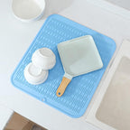 Silicone Dish Drying Mat for Multiple Usage,Easy clean,Eco-friendly,Heat-resistant Silicone Mat for Kitchen Counter or Sink,Refrigerator or Drawer Liner Light Blue XL 18 inches x 16 inches